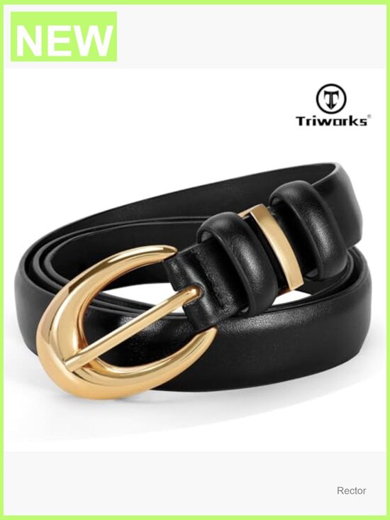Faux Leather Skinny Belt with Gold Buckle for Jeans & Pants